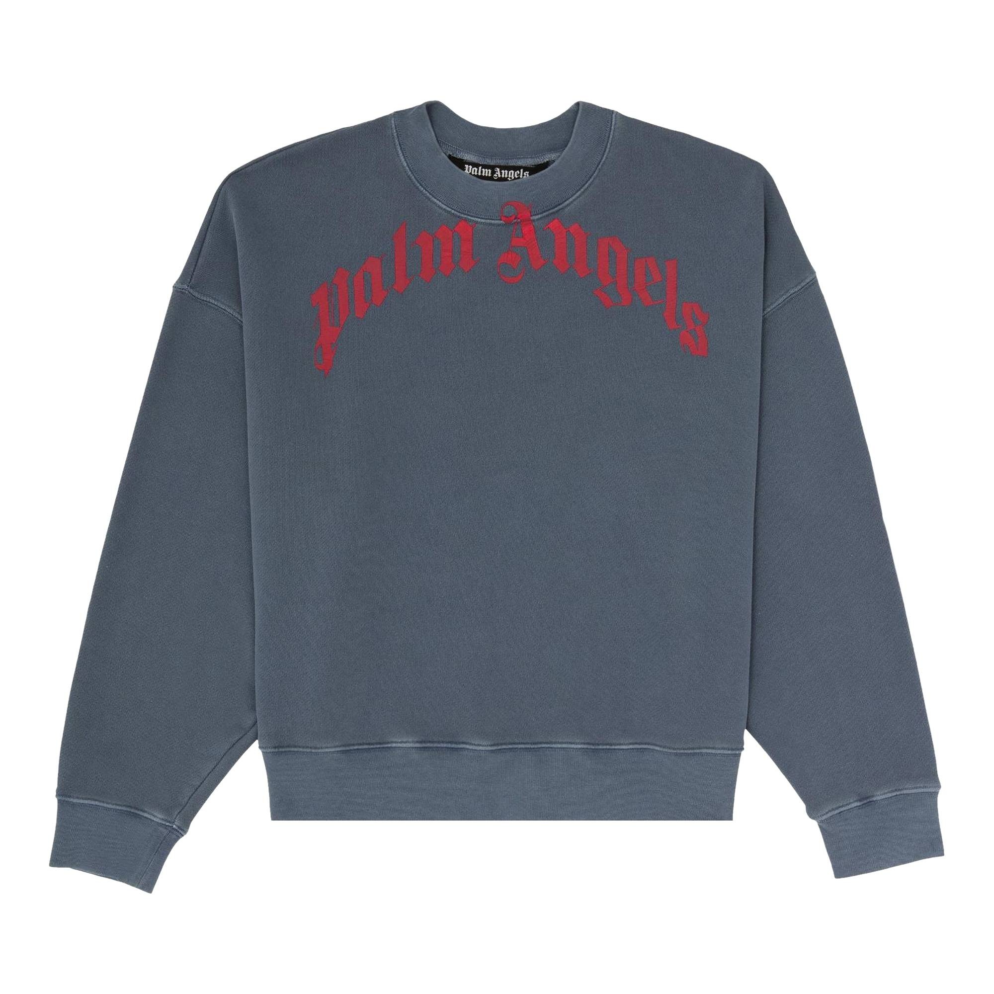 Palm Angels Vintage Wash Curved Logo Crew 'Navy' - 1