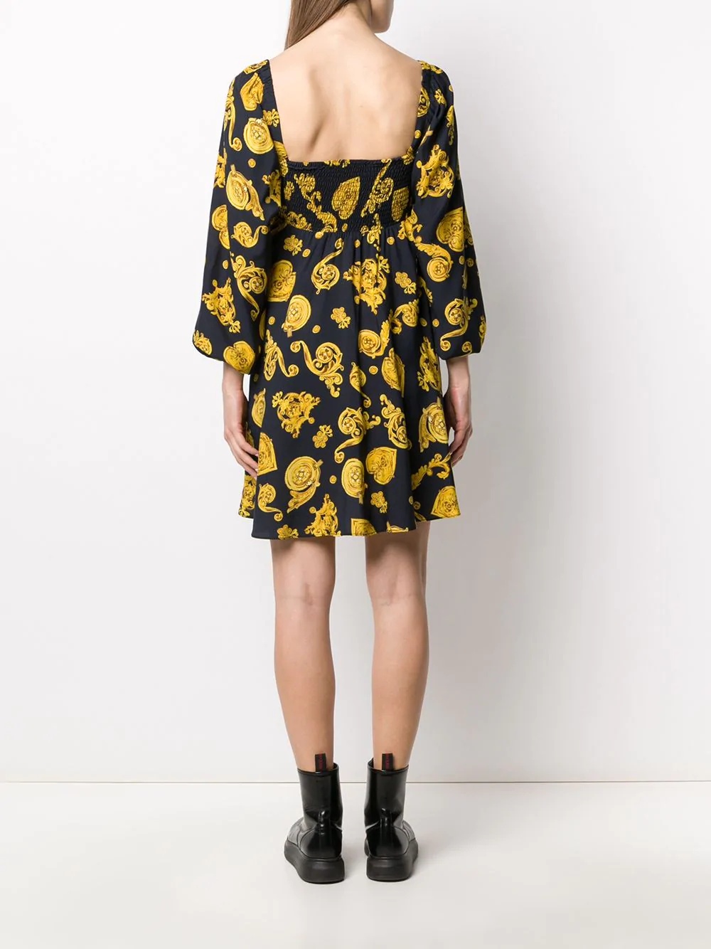 baroque print flared dress - 4