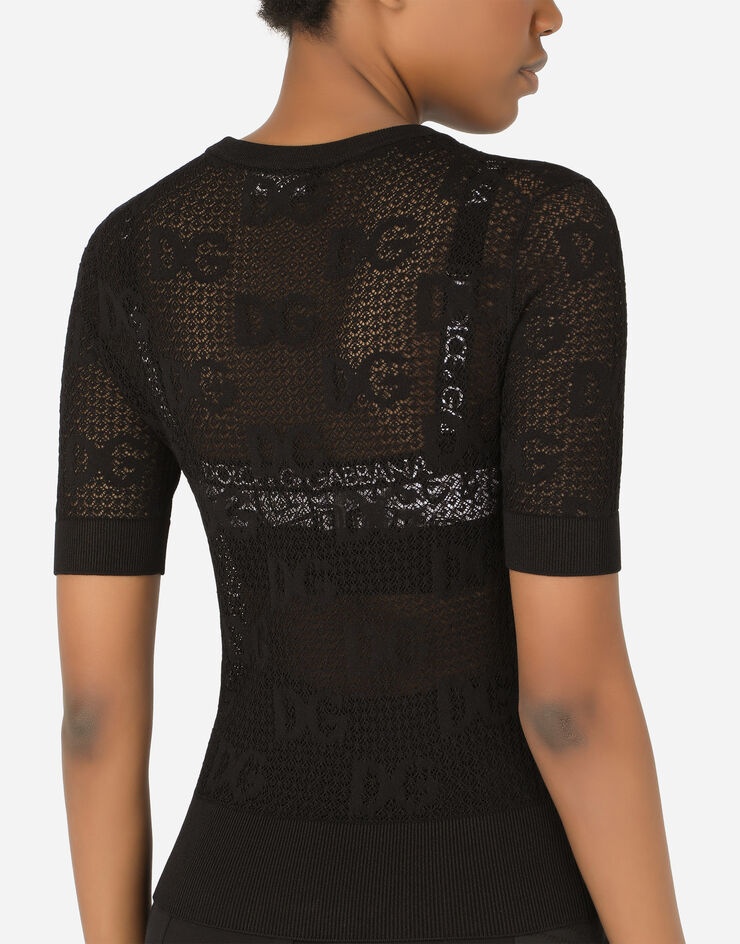 Short-sleeved lace-stitch sweater with DG logo - 5