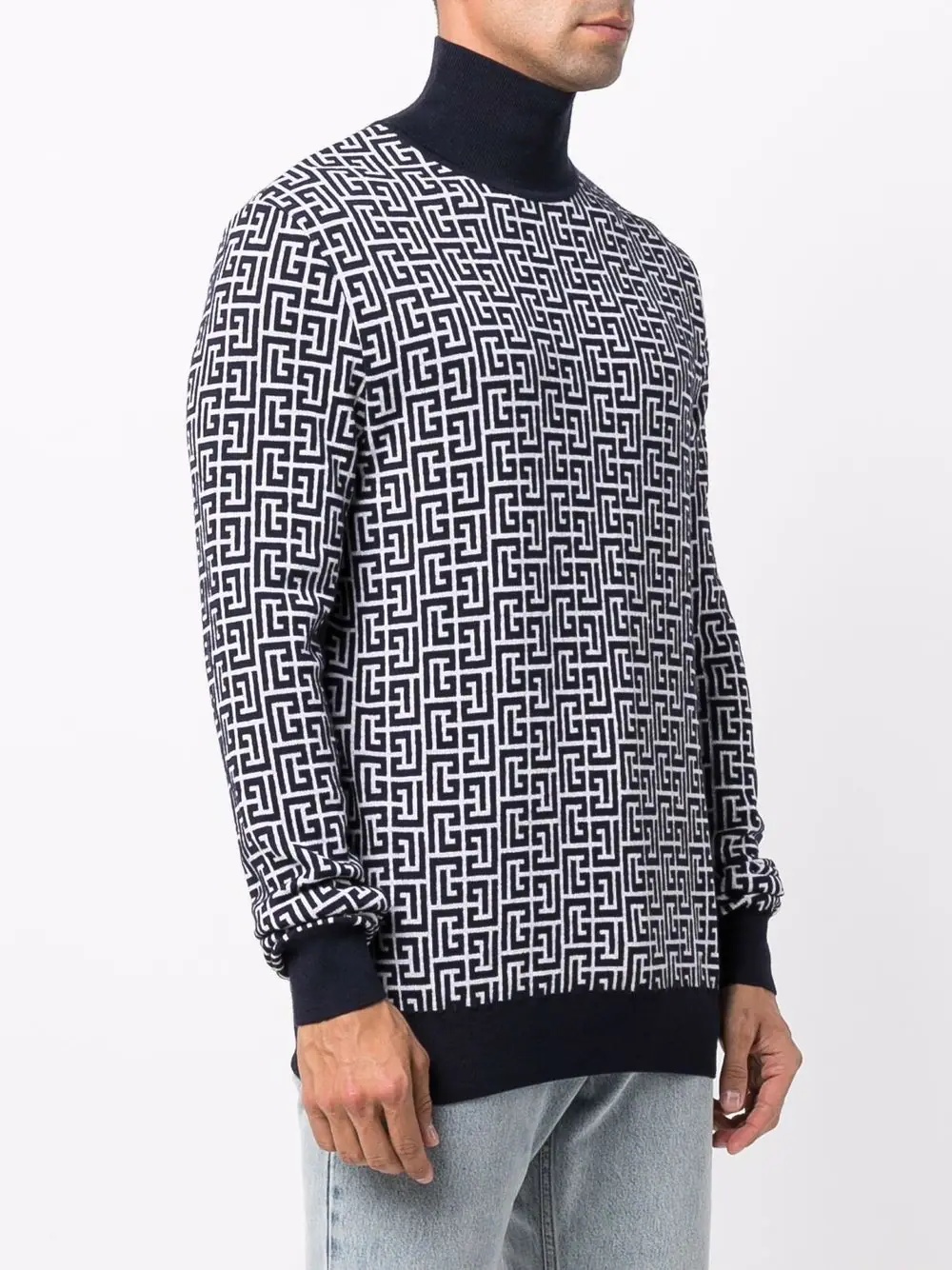 monogram-pattern roll-neck jumper - 3