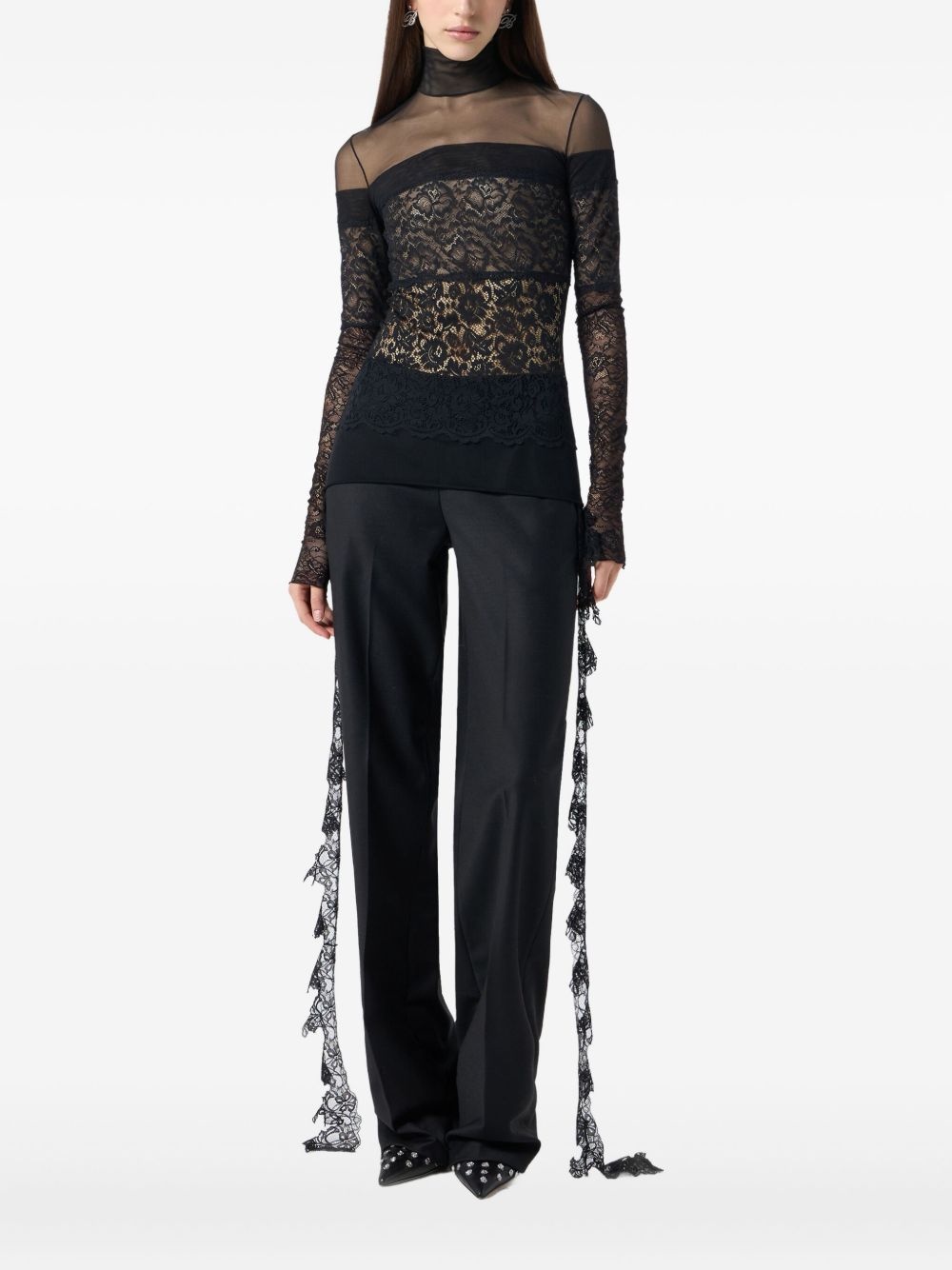 sheer-lace mock-neck top - 2