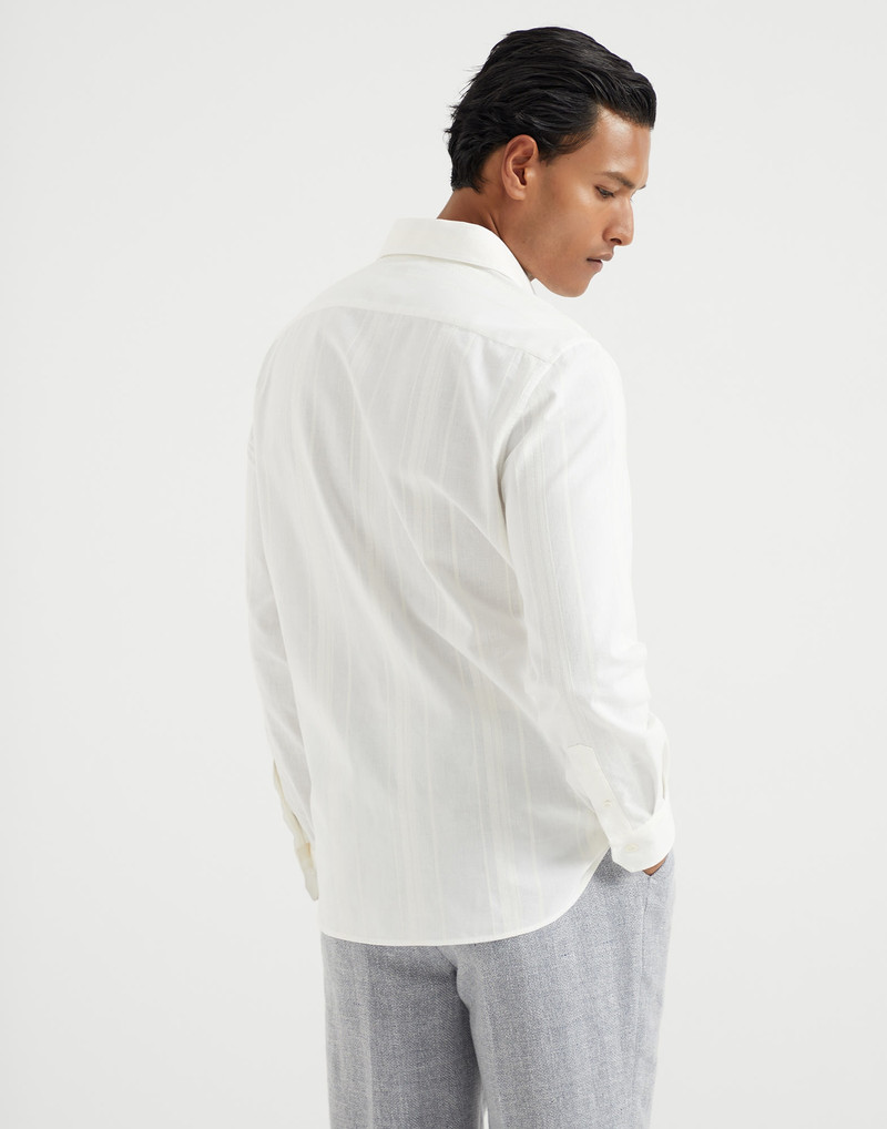 Brunello Cucinelli Tone-on-tone jacquard stripe easy fit shirt with chest pockets outlook