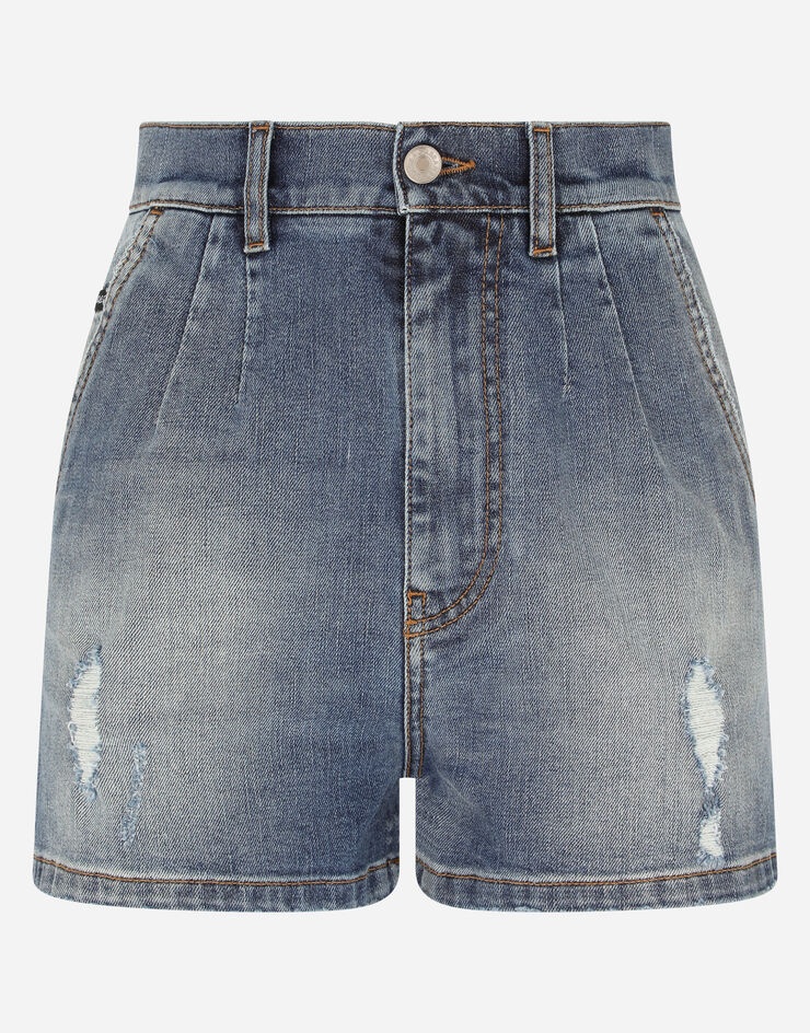 Denim shorts with ripped details - 3