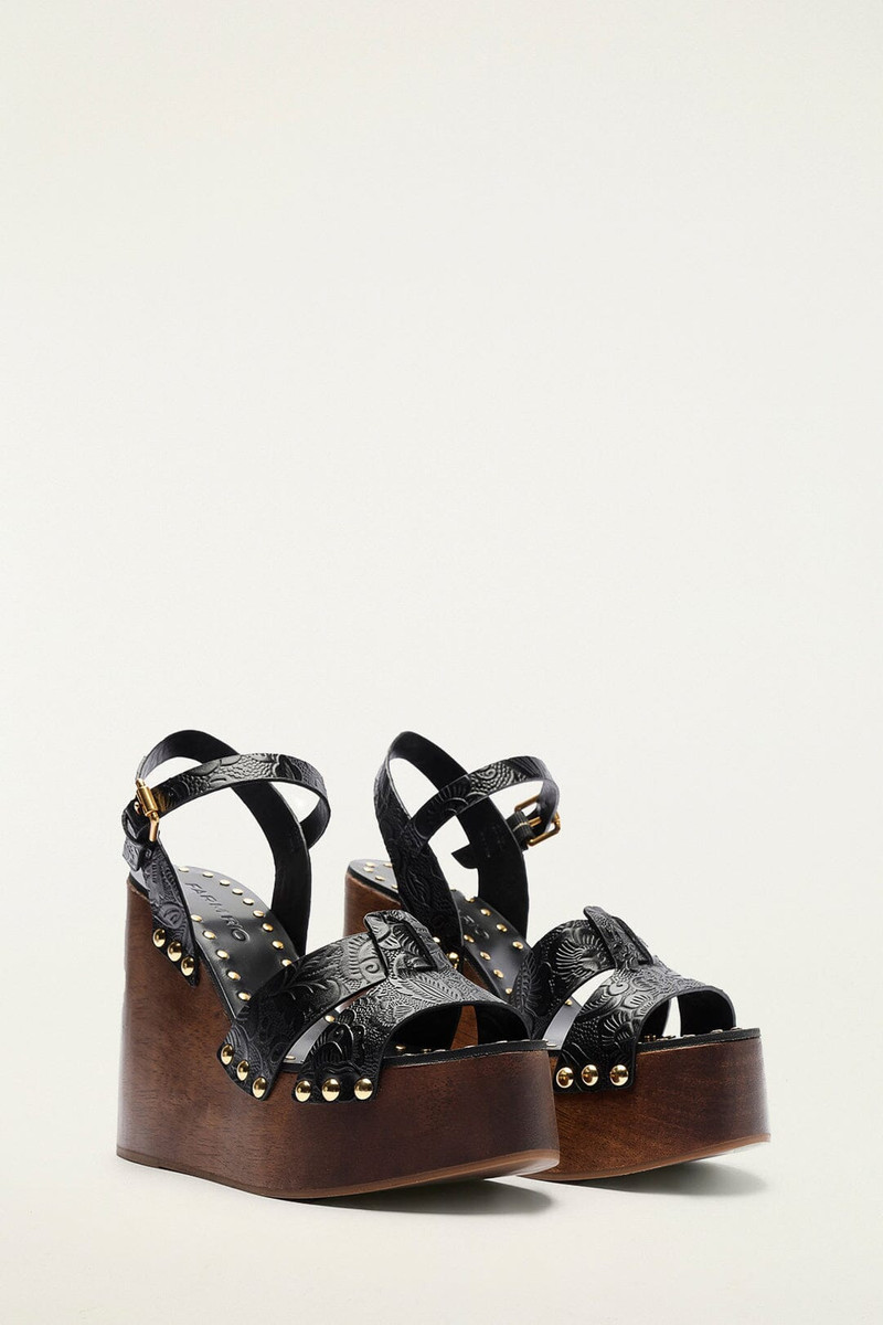 FARM RIO Black Studded Embossed Wedge Sandal outlook