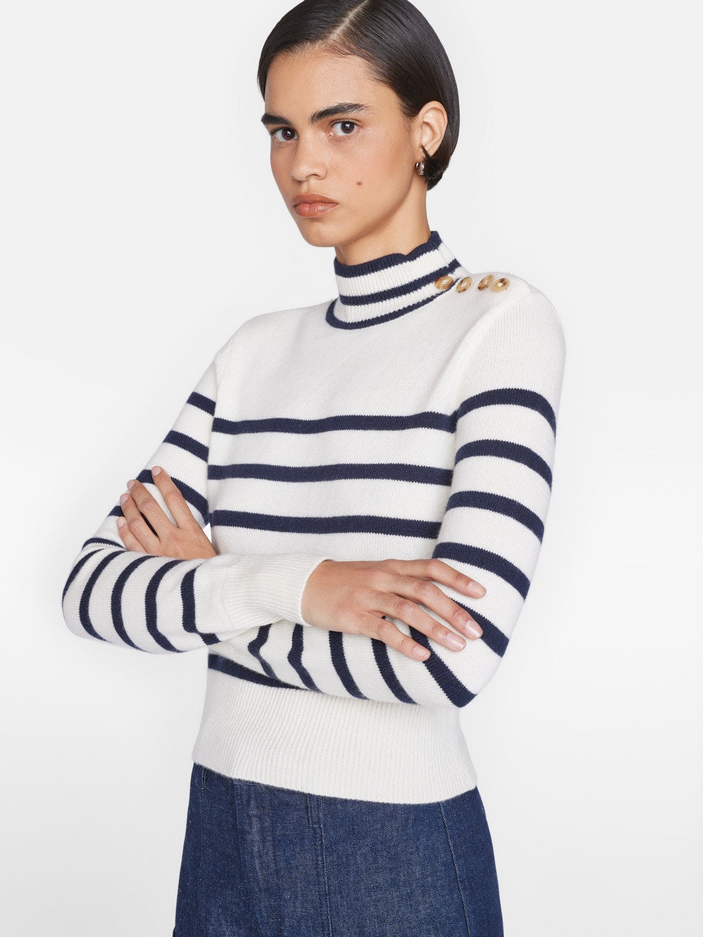 Mariner Cashmere Turtleneck in Off White Multi - 8