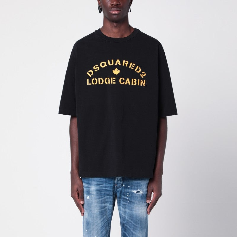 DSQUARED2 BLACK COTTON T-SHIRT WITH LOGO outlook