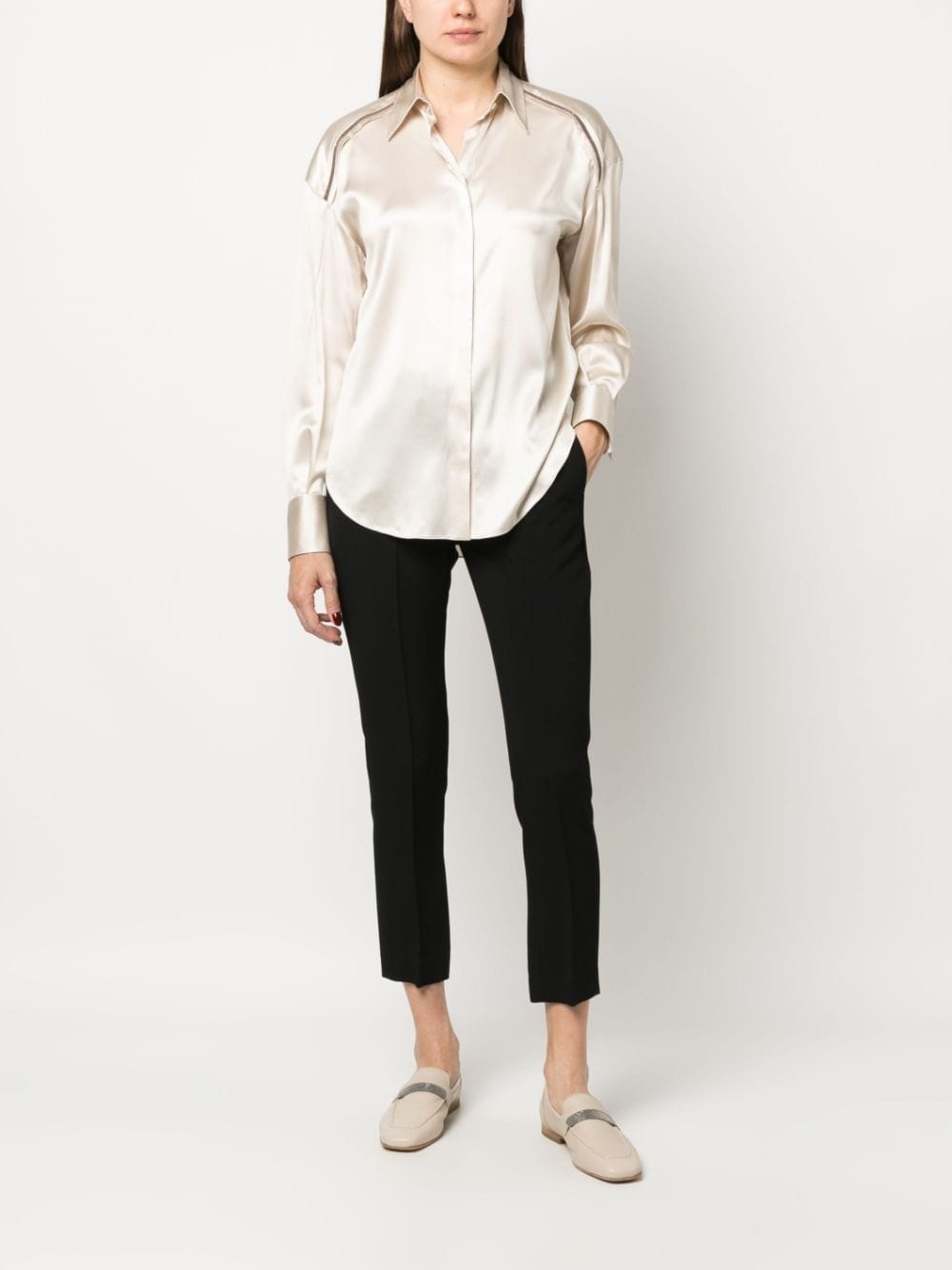 Monili-embellished satin shirt - 2