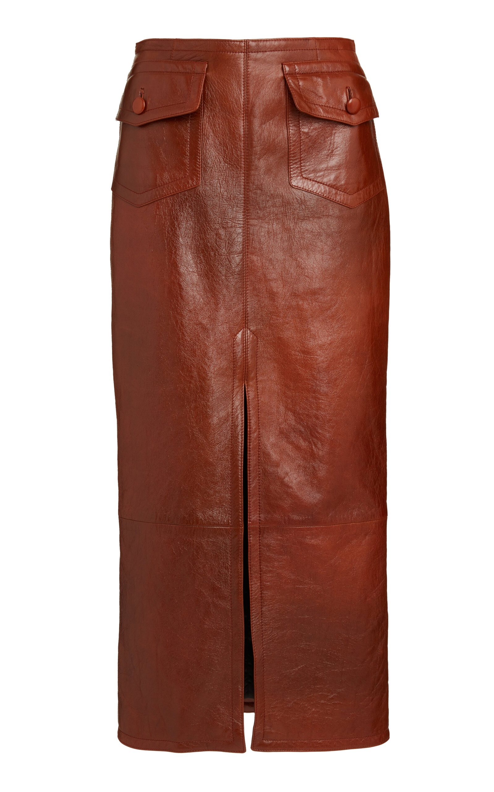 Pocket-Detailed Leather Midi Skirt brown - 1