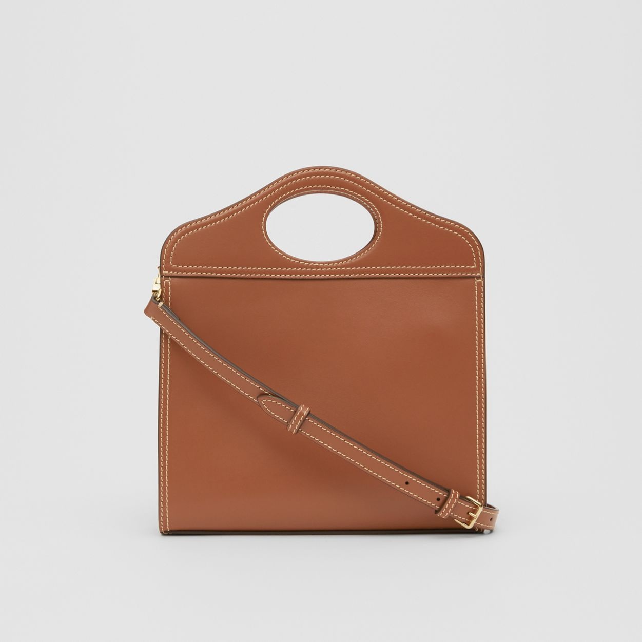 Medium Topstitch Detail Leather Pocket Bag - 6