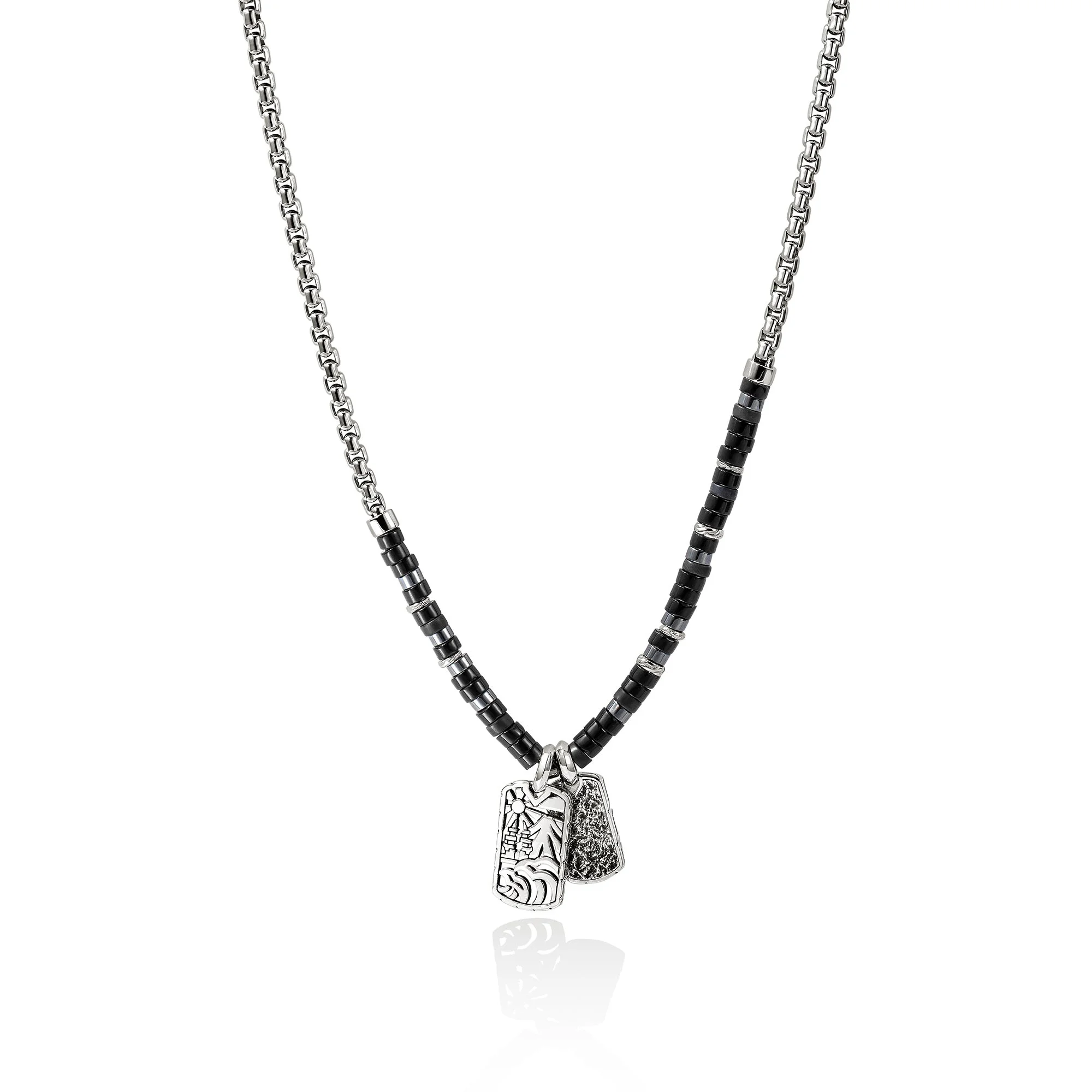 Heishi Tag Necklace, Sterling Silver, Hardstones - 1