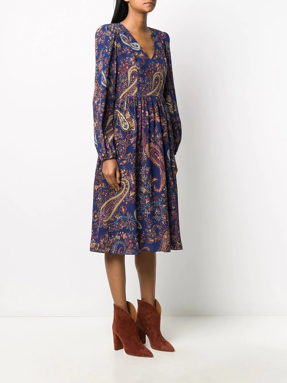 gathering detail paisley print dress - 3