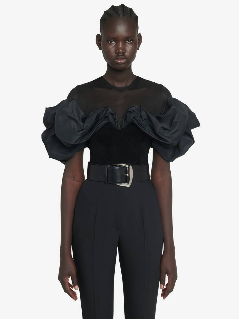 Women's Hybrid Ruffled Top in Black - 5