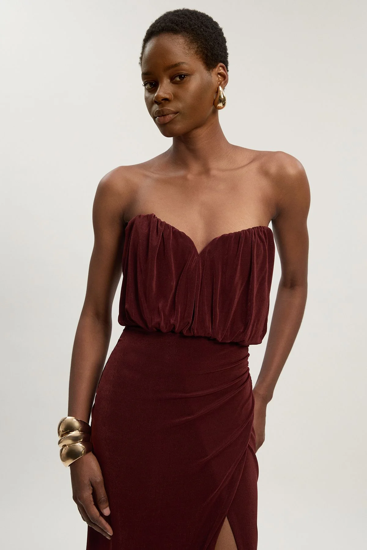 Drapey Crepe Bandeau Split Maxi Dress - 1