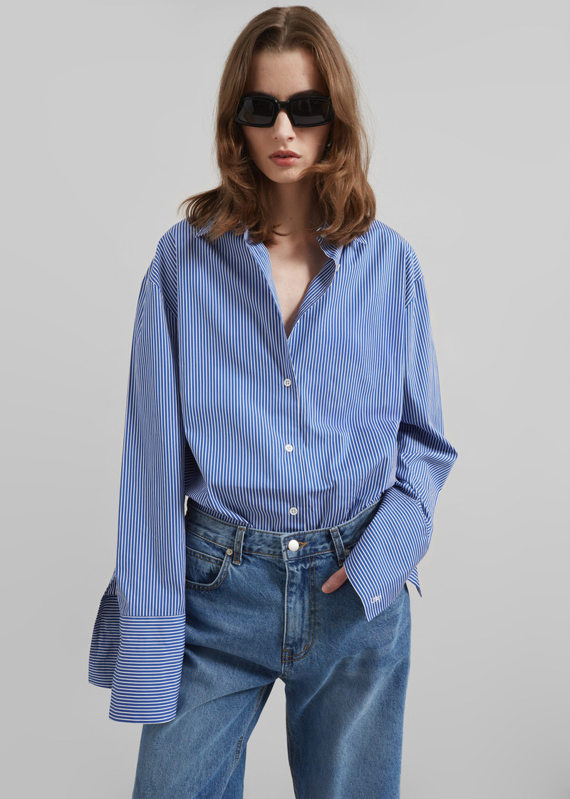 Anvers Striped Cotton Button Up Shirt - Blue/White Stripe 6