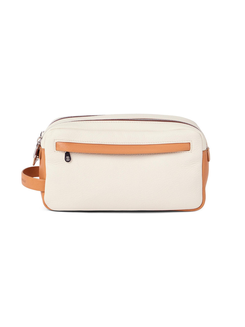 Cowhide Beauty Case with Double Zipper - Off White 1