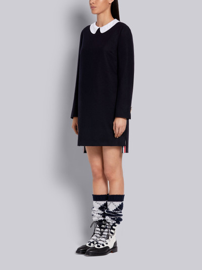 Thom Browne Navy Cashmere Long Sleeve Dropped Back Shift Dress outlook