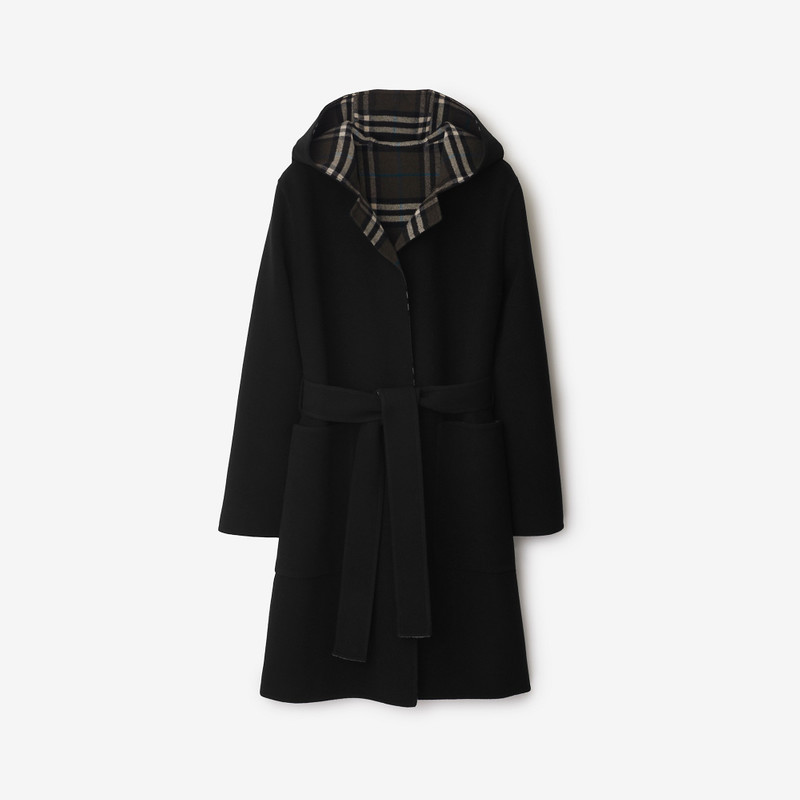 Mid-length Reversible Check Wool Car Coat 1
