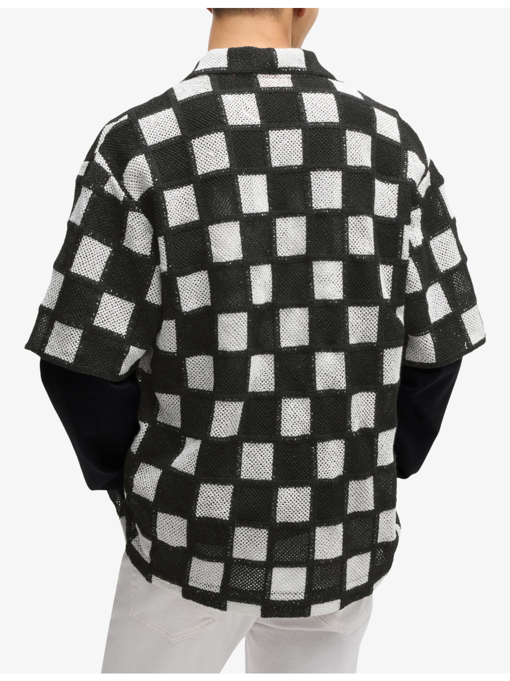 Checkerboard Short-Sleeved Stretch-Woven Shirt - 4