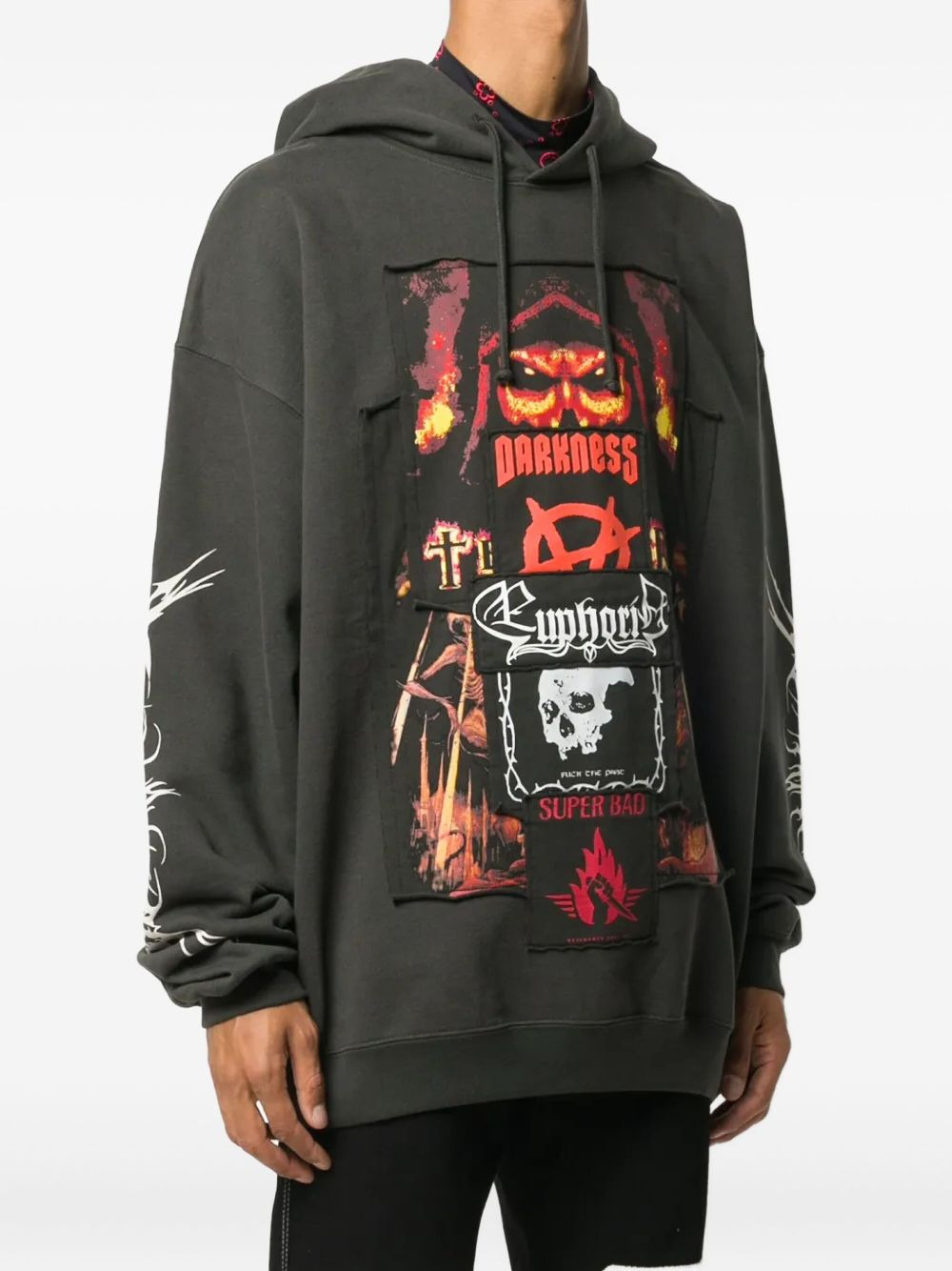 patchwork graphic-print hoodie - 3