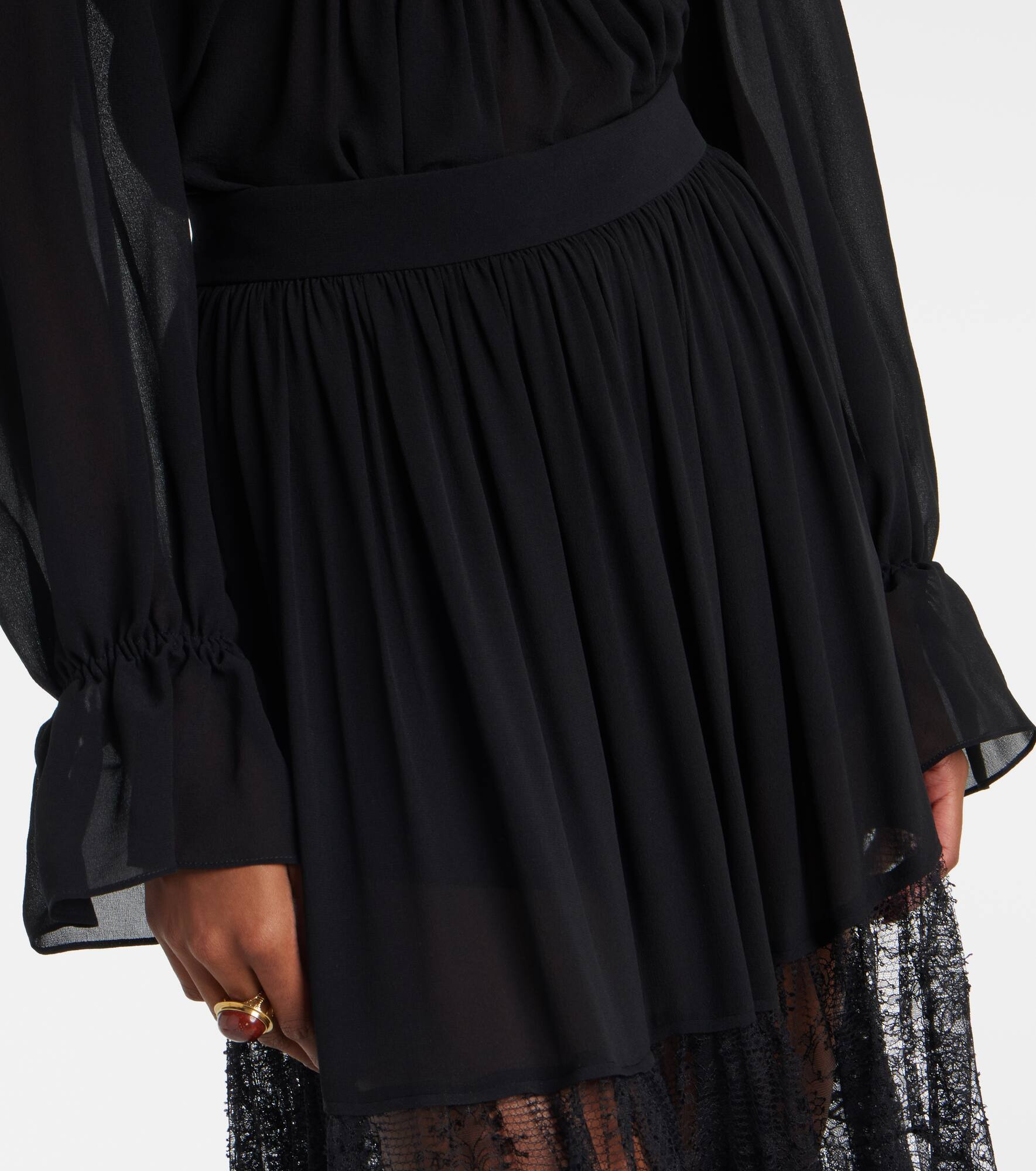Lace-trimmed tiered silk maxi skirt - 4