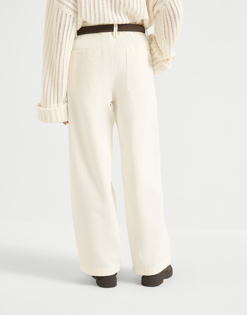Brunello Cucinelli Dyed cotton and wool wrinkled denim utility track trousers with monili outlook