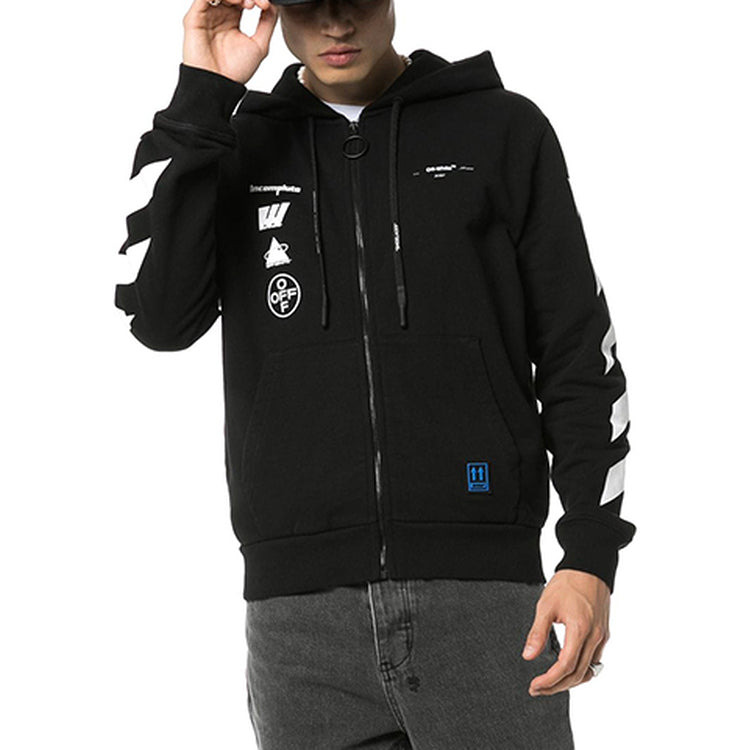 Off-White Printing hooded Zipper Jacket Black OMBE001E19E300051088 - 3