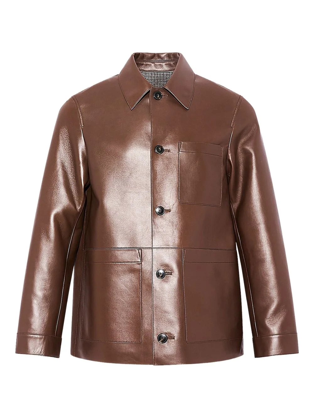 flannel lined leather overshirt - 1
