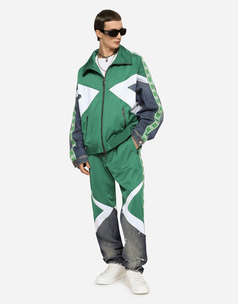 Jersey and denim pants with side bands 3