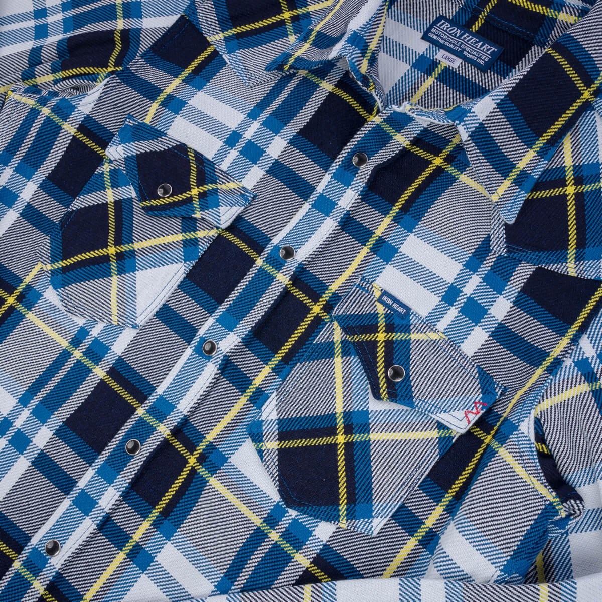 IHSH-390-BLU 9oz Selvedge American Check Western Shirt - Blue - 15