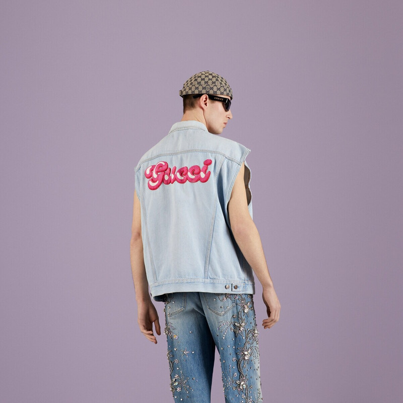 Denim vest with Gucci patch 6