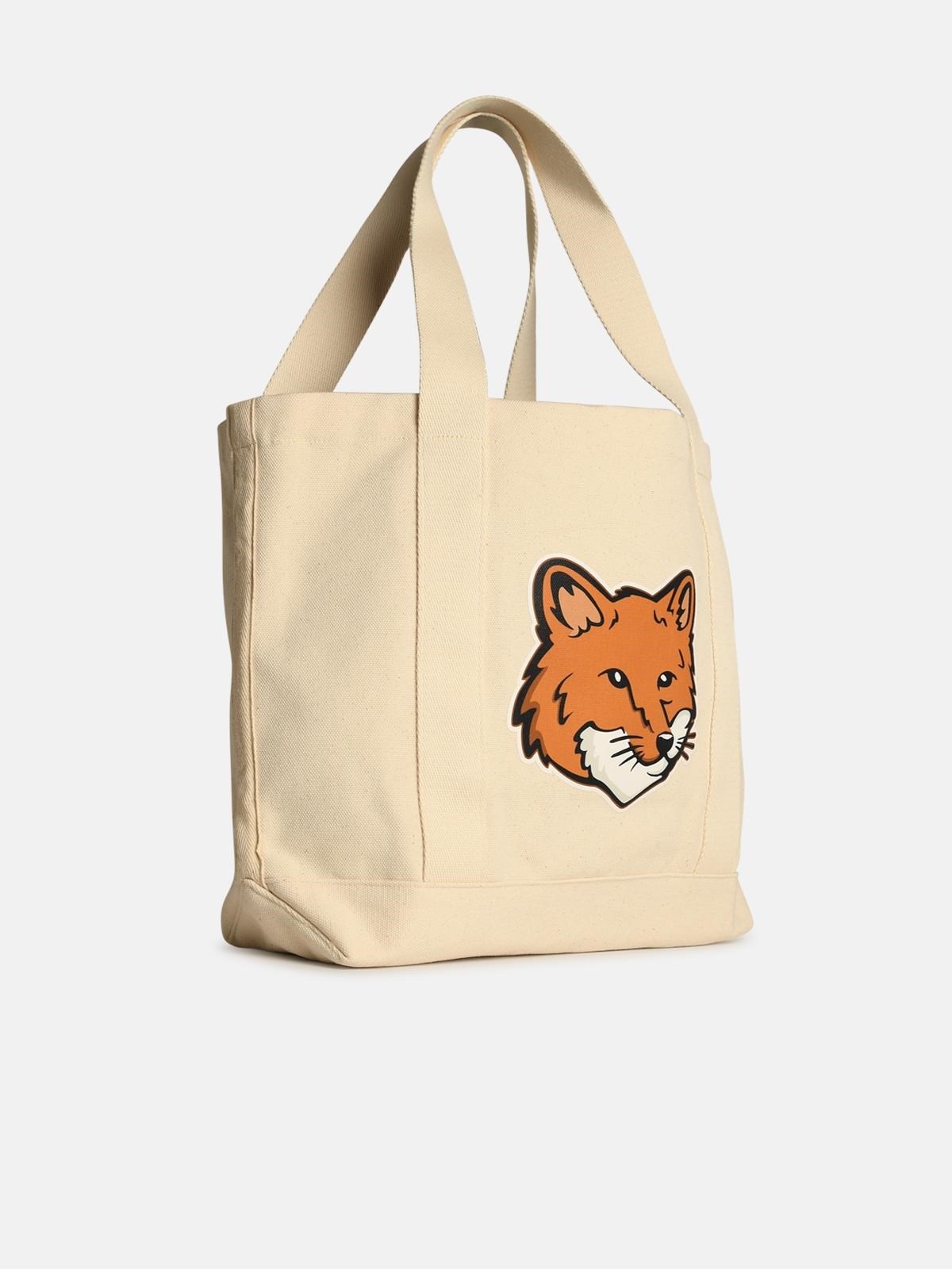 'FOX HEAD' LIGHT BEIGE COTTON SHOPPING BAG - 2