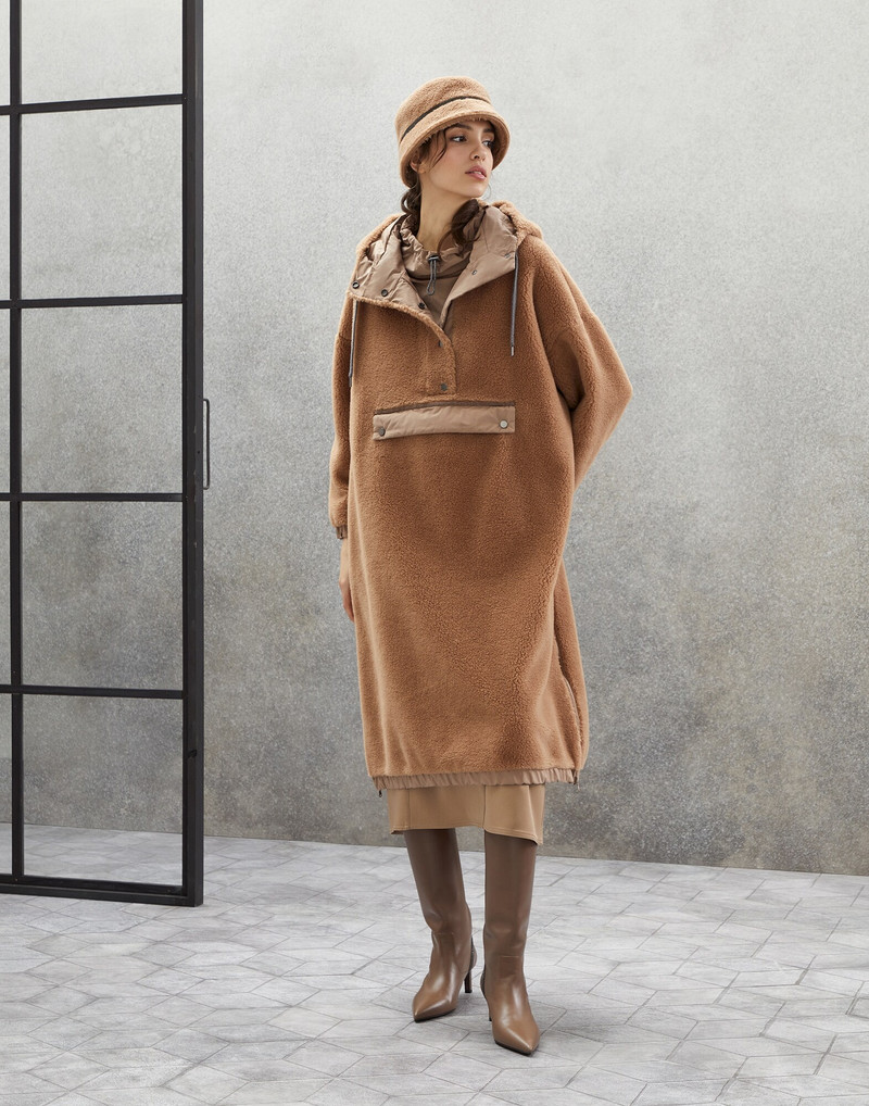 Brunello Cucinelli Plush virgin wool and cashmere hooded outerwear jacket with shiny trim outlook