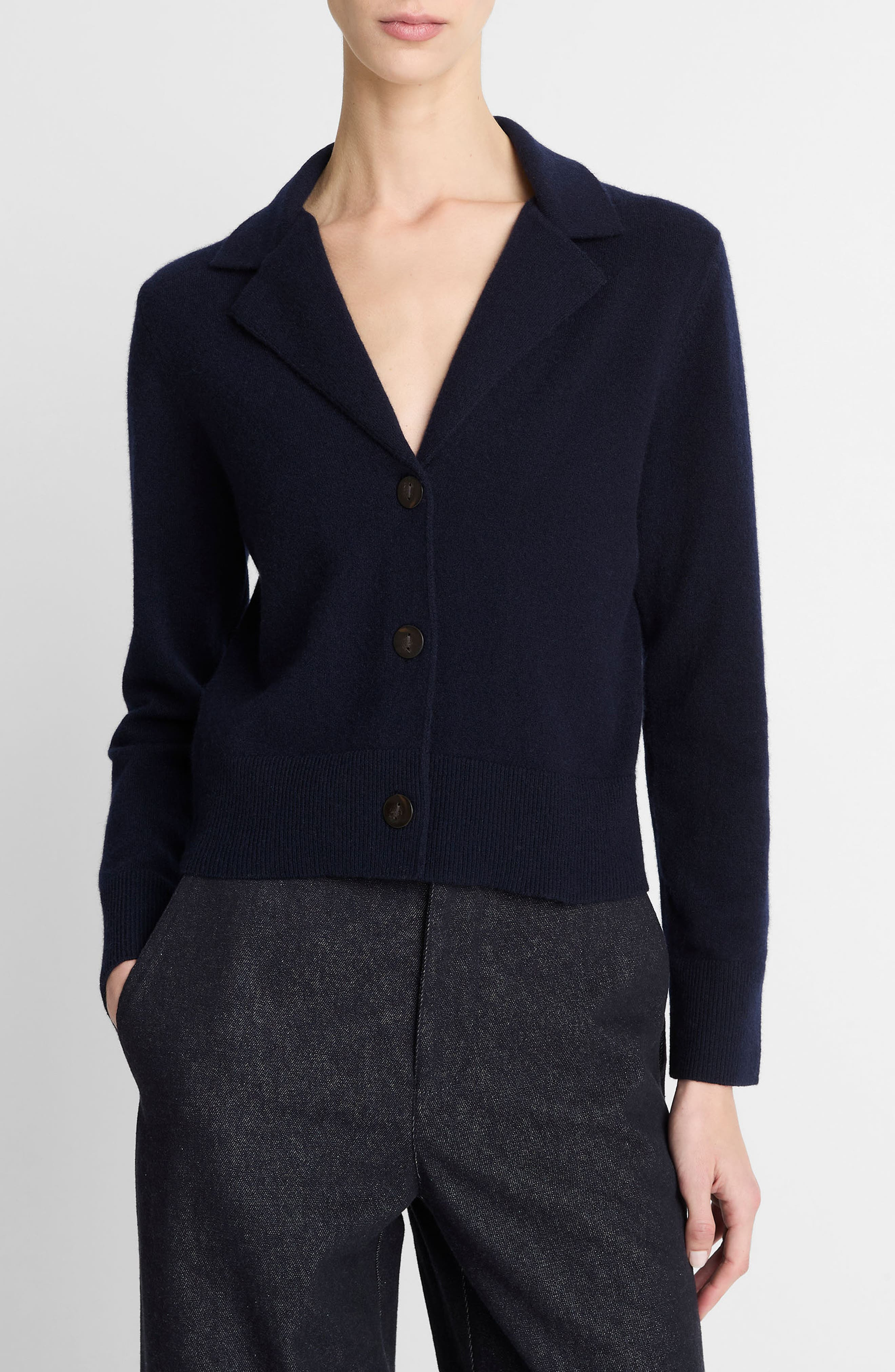 Vince Notch Lapel V-Neck Wool Blend Cardigan in Coastal at Nordstrom - 1