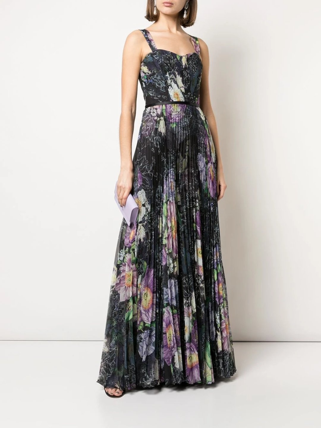 FLORAL PRINT PLEATED GOWN - 1