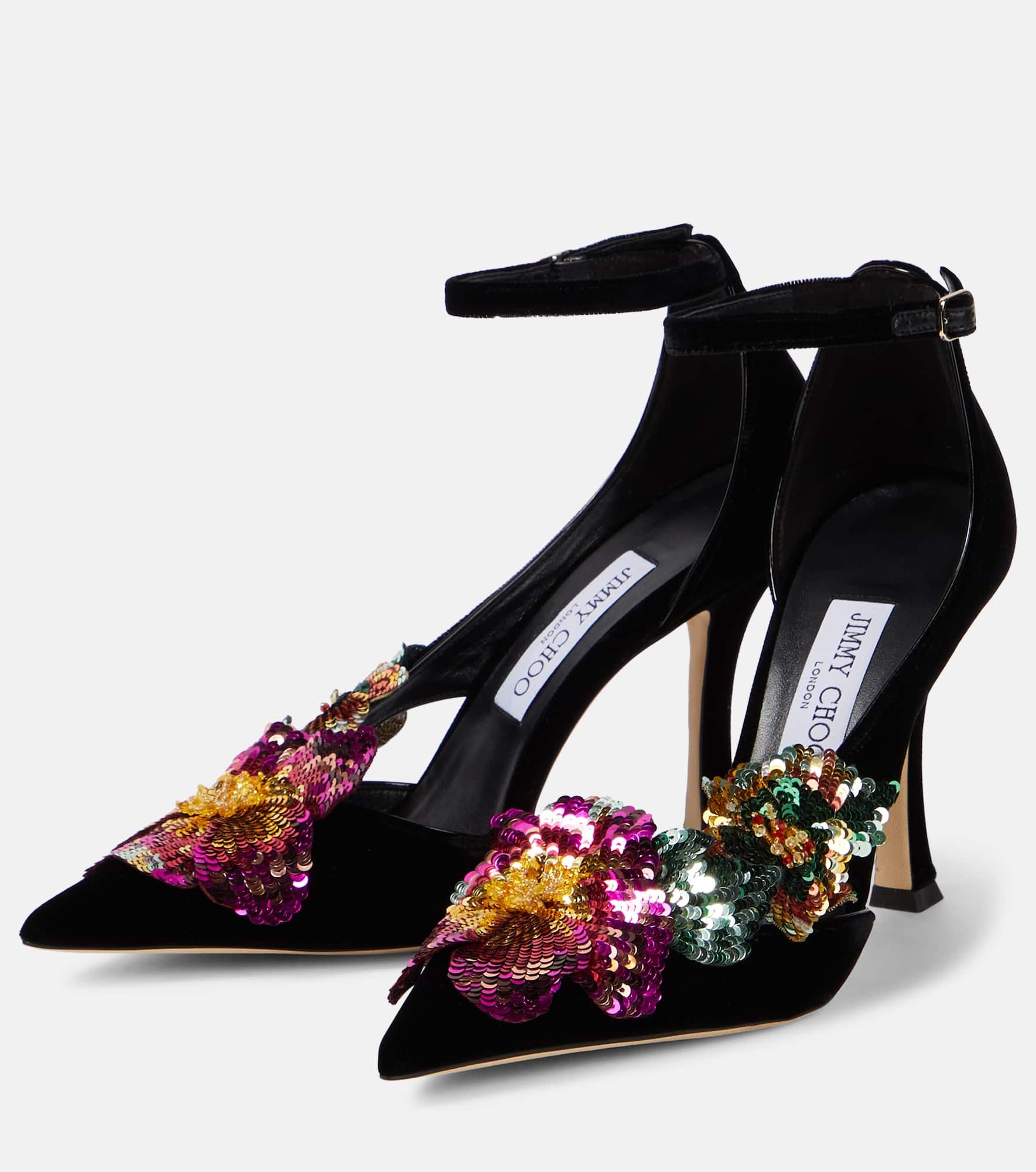 Azara 100 floral-appliqué velvet pumps - 5