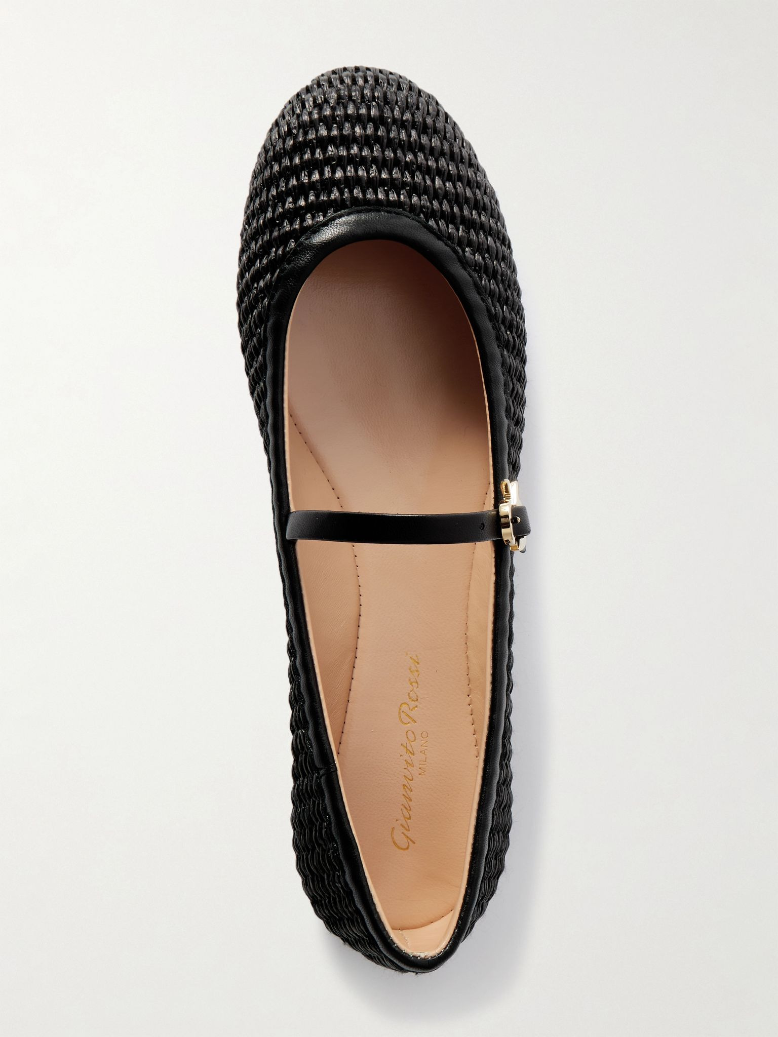 Carla Marbella leather-trimmed raffia Mary Jane flats Black - 5