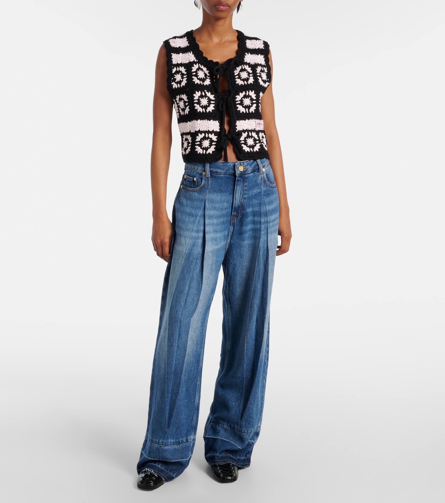 Pleated wide-leg jeans - 7