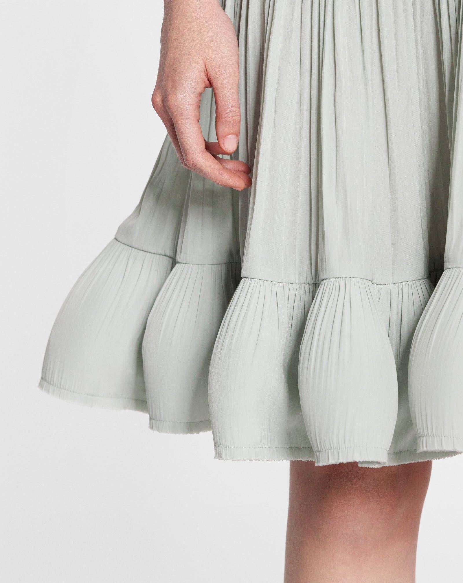 ASYMETRIC 3 LAYER DRESS WITH RUFFLES IN CHARMEUSE - 6