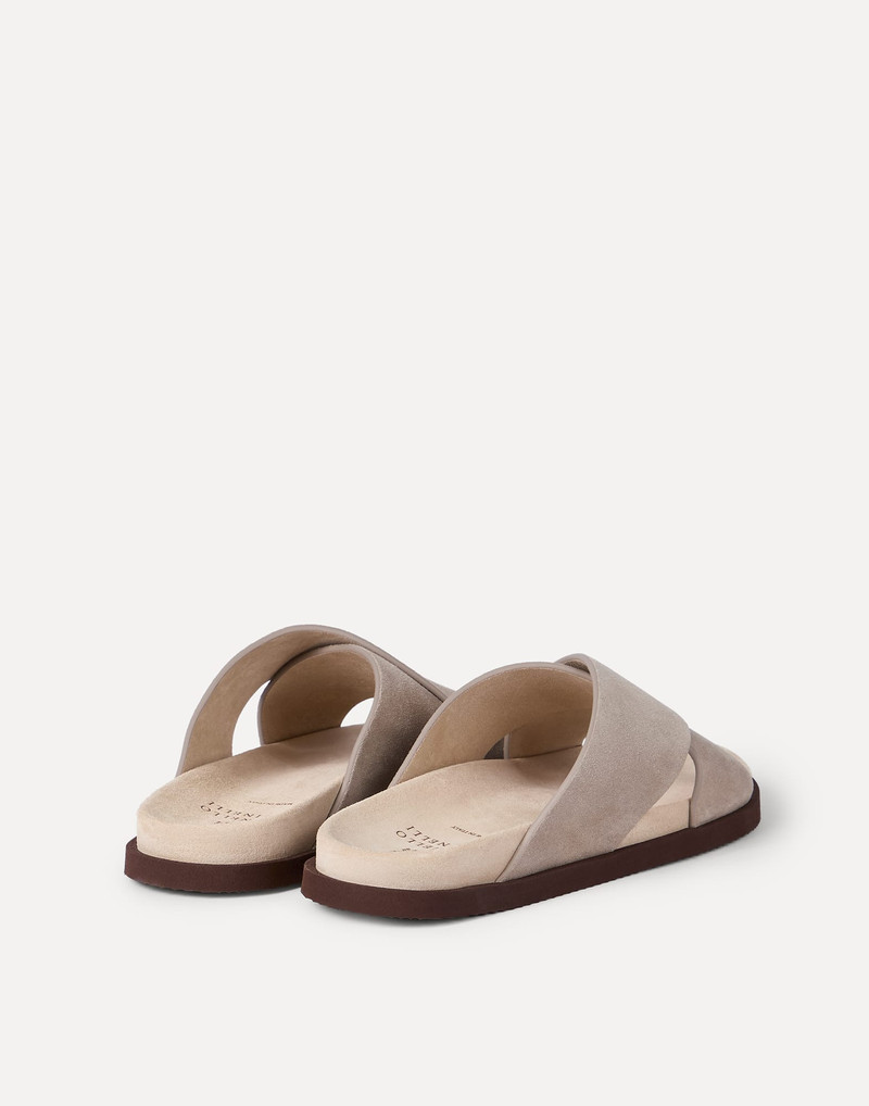 Brunello Cucinelli Suede crossover slides outlook