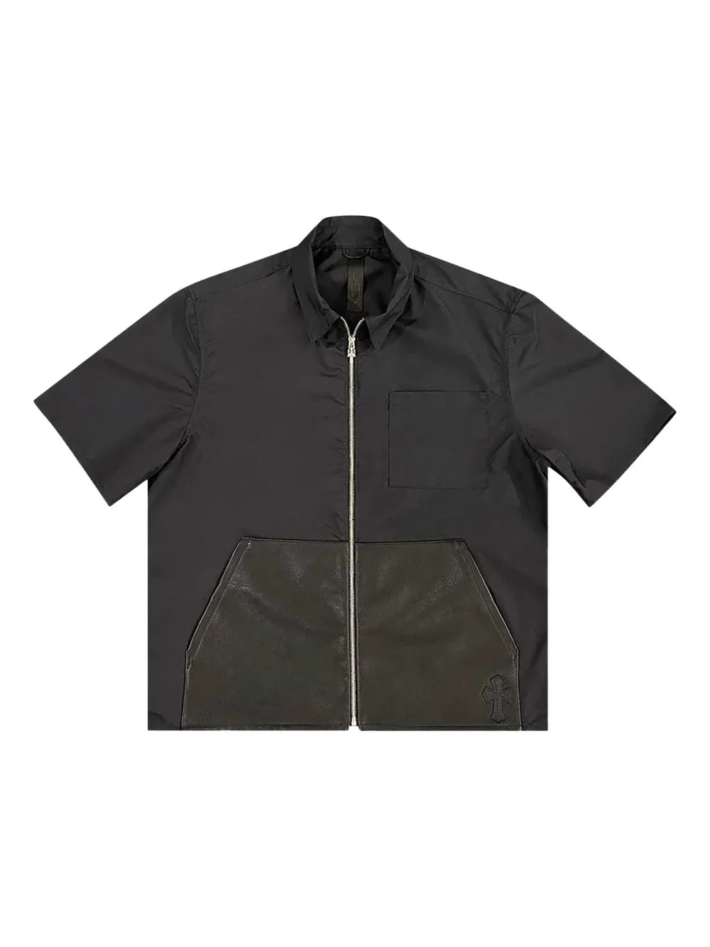 zip-up leather-pockets shirt - 1