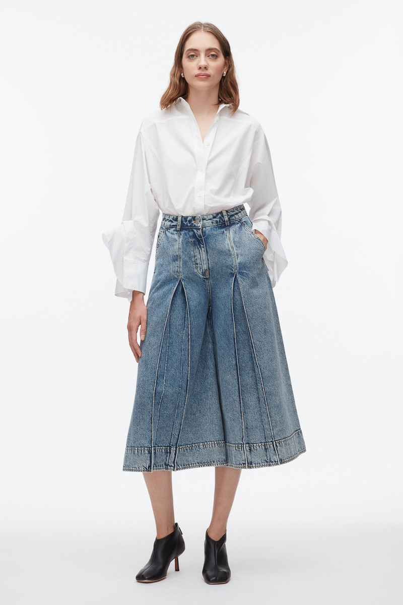 Pleated Denim Culottes 1