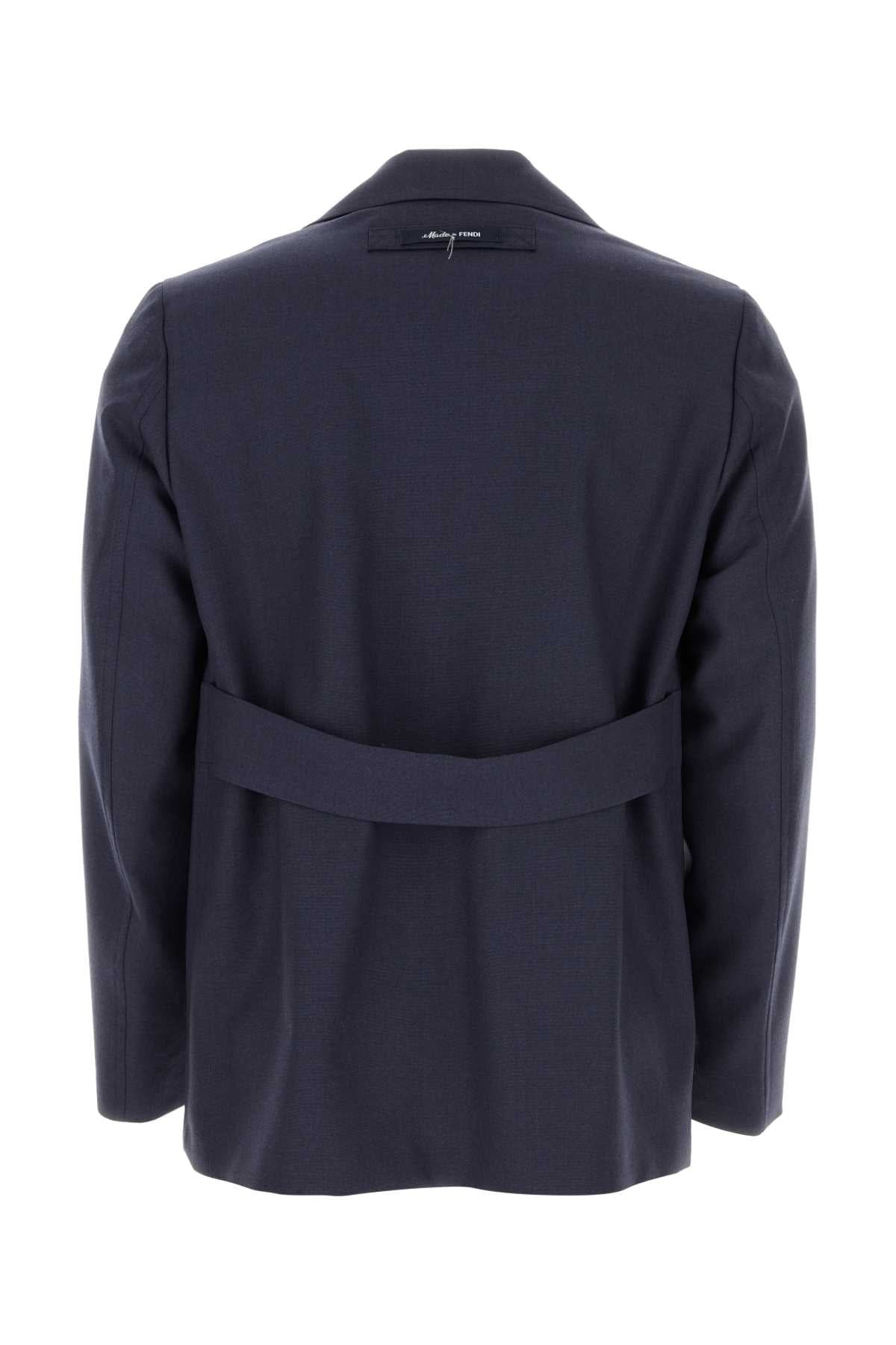 Fendi Men Blue Wool Blazer - 2