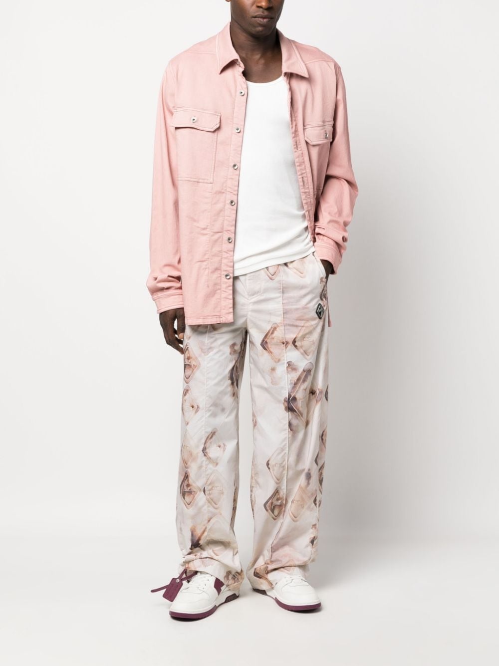 rhombus logo-print cotton trousers - 2