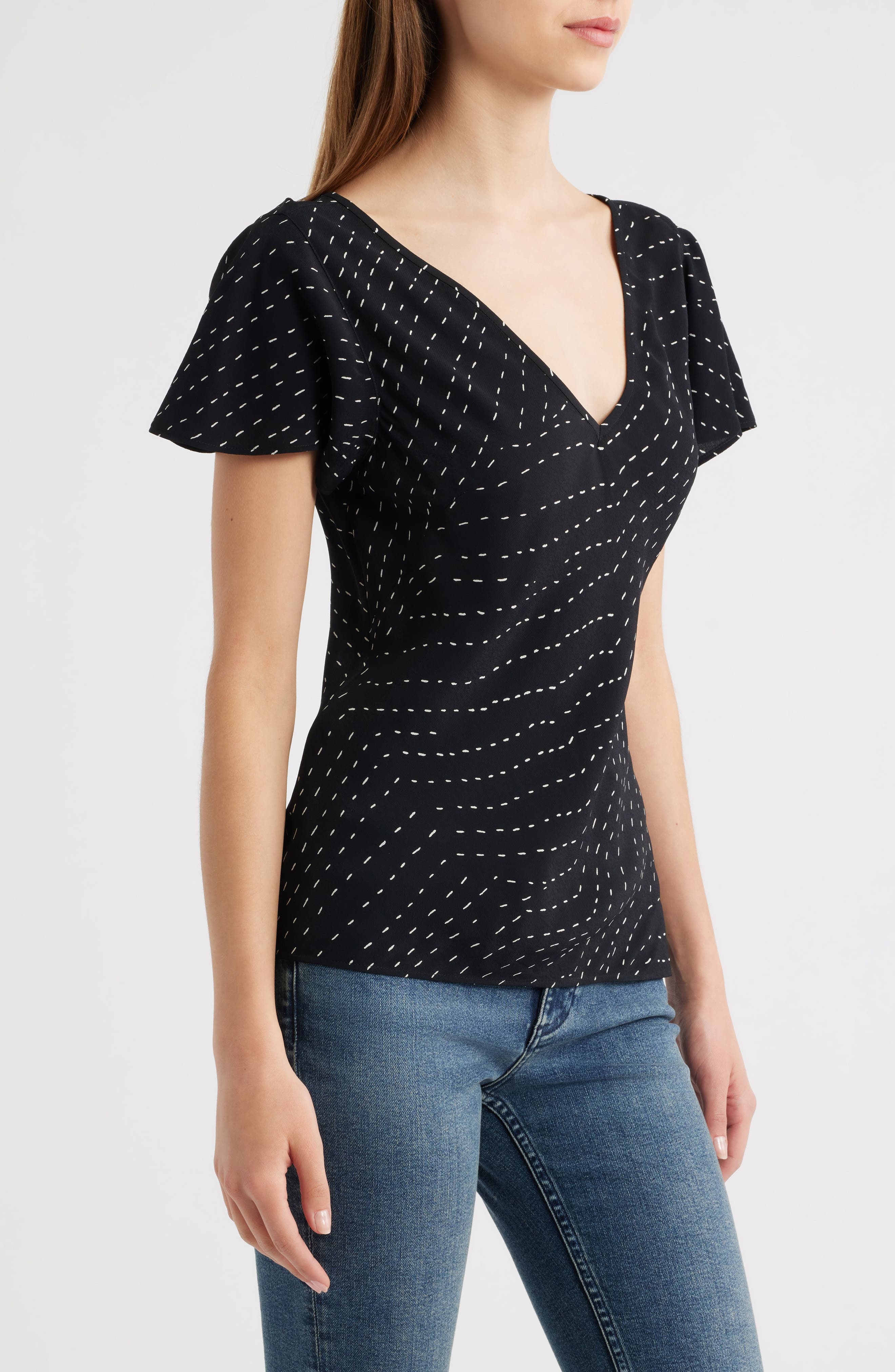 rag & bone Yvonne Print Flutter Sleeve Top in Black at Nordstrom - 3