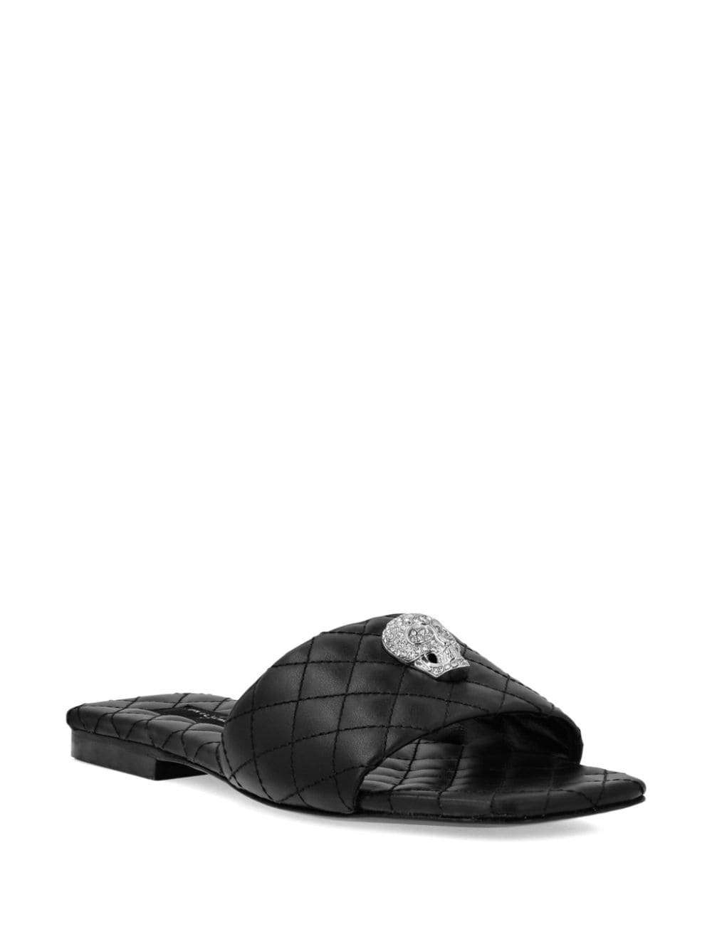 skull-embellished quilted leather slides - 2