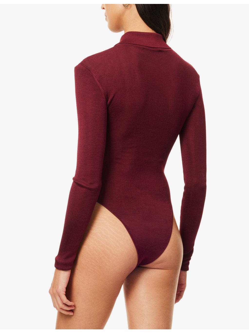 Long-Sleeve Viscose Polo Knit Bodysuit - 4