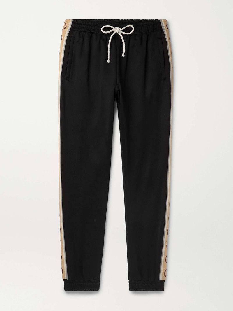 Tapered Logo-Jacquard Webbing-Trimmed Tech-Jersey Track Pants - 1
