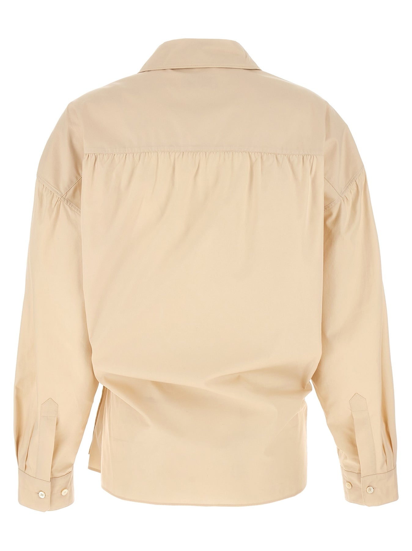 Straight Collar Twisted Shirt, Blouse Beige - 2