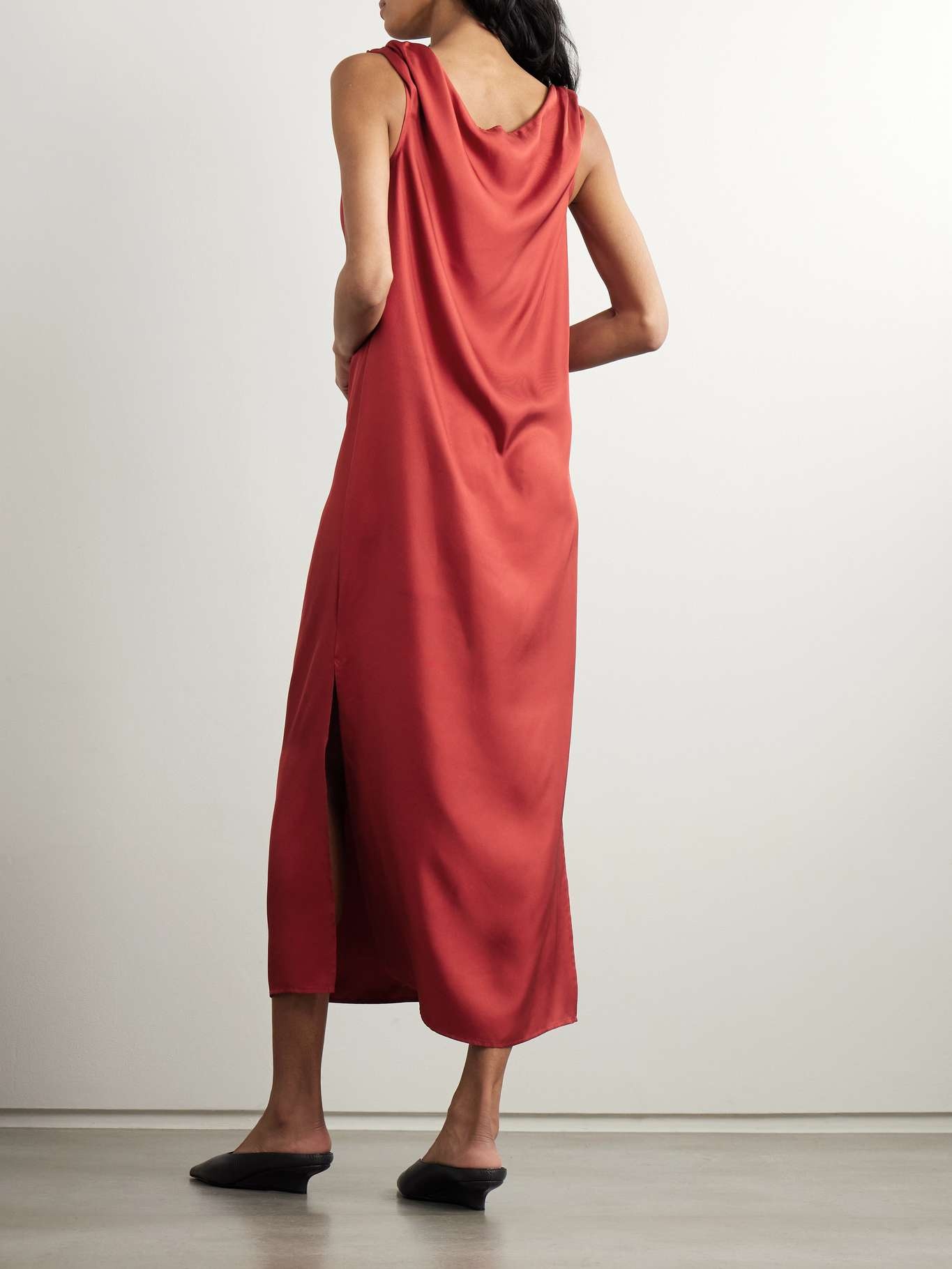 Moun knotted draped silk-twill midi dress Red - 3