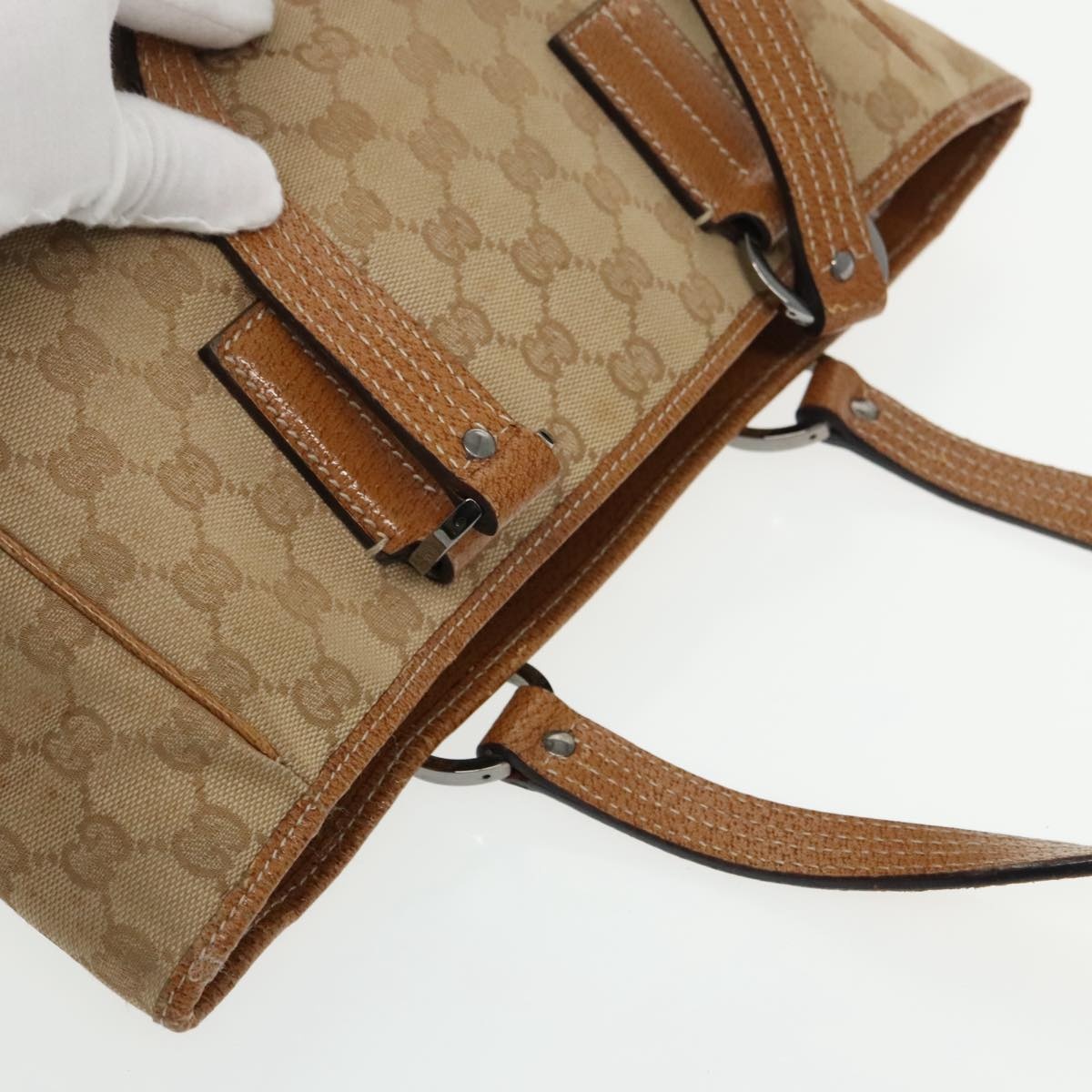 GUCCI GG Canvas Hand Bag Brown Silver 113019 113019 - 7